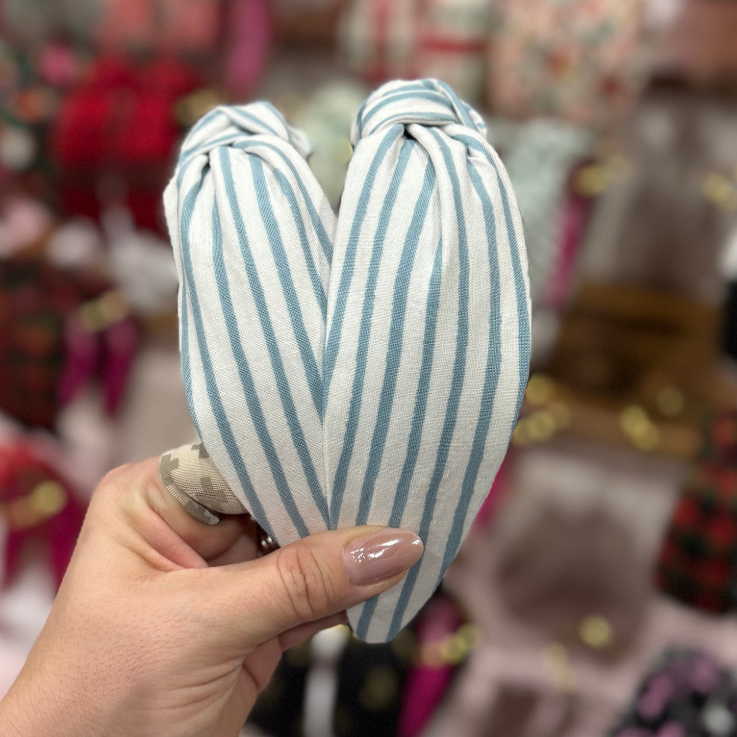 White & Blue Stripe Headband featuring Rifle Paper Co. fabric