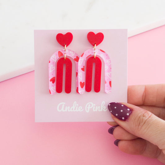 Pink & Red Double Arch Earrings