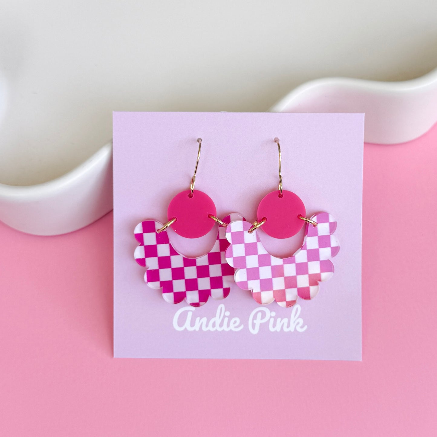 Pink & White Check Charlie Earrings