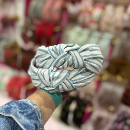 White & Blue Stripe Headband featuring Rifle Paper Co. fabric