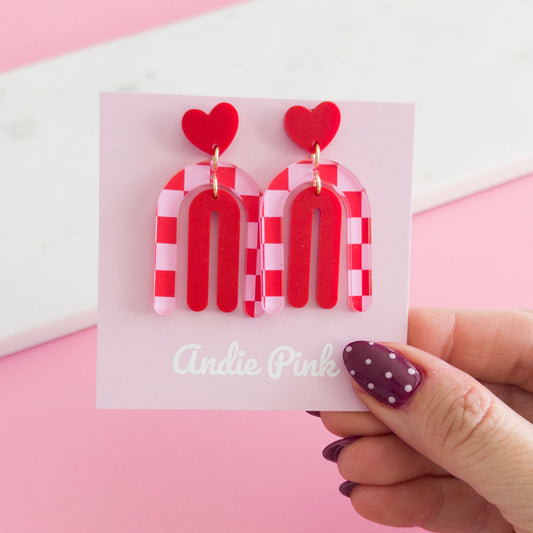 Pink & Red Double Arch Earrings