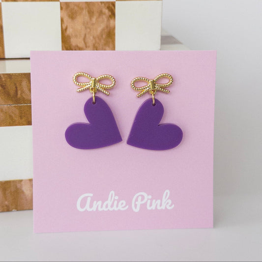 Purple and Gold Heart Earrings