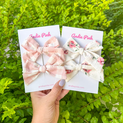 3.5" Pink & White Piggy Bow Set