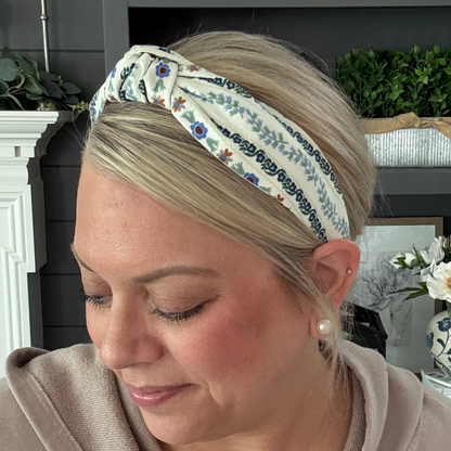 Light Blue Floral Stripe Headband