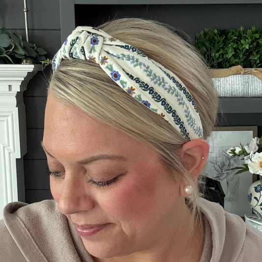 Light Blue Floral Stripe Headband