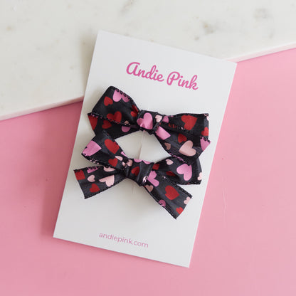 Red & Pink Hearts Piggy Bow Set