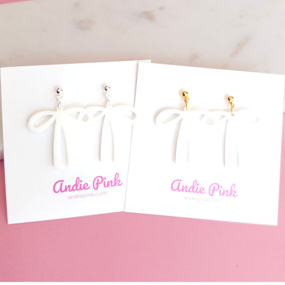 White Bow Earrings