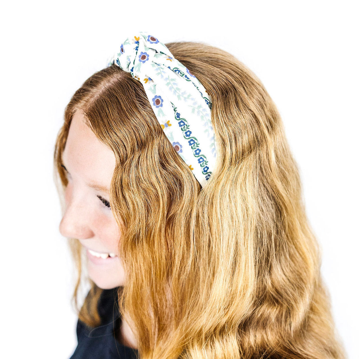 Light Blue Floral Stripe Headband