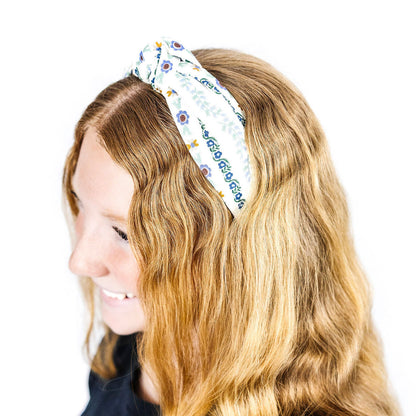 Light Blue Floral Stripe Headband
