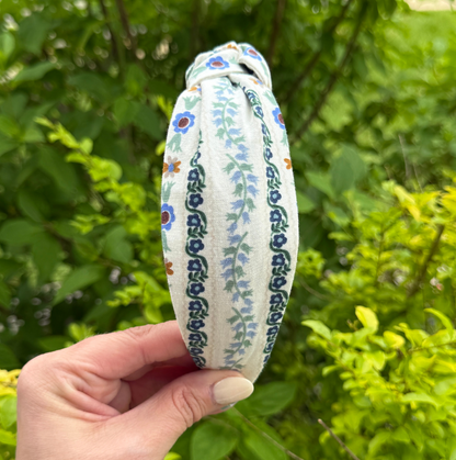 Light Blue Floral Stripe Headband