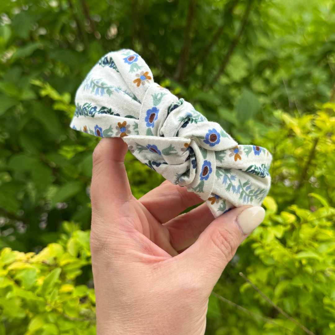 Light Blue Floral Stripe Headband