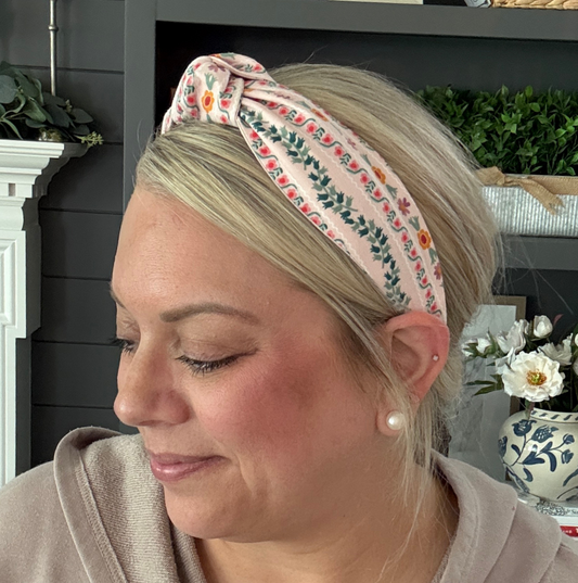 Light Pink Floral Stripe Headband