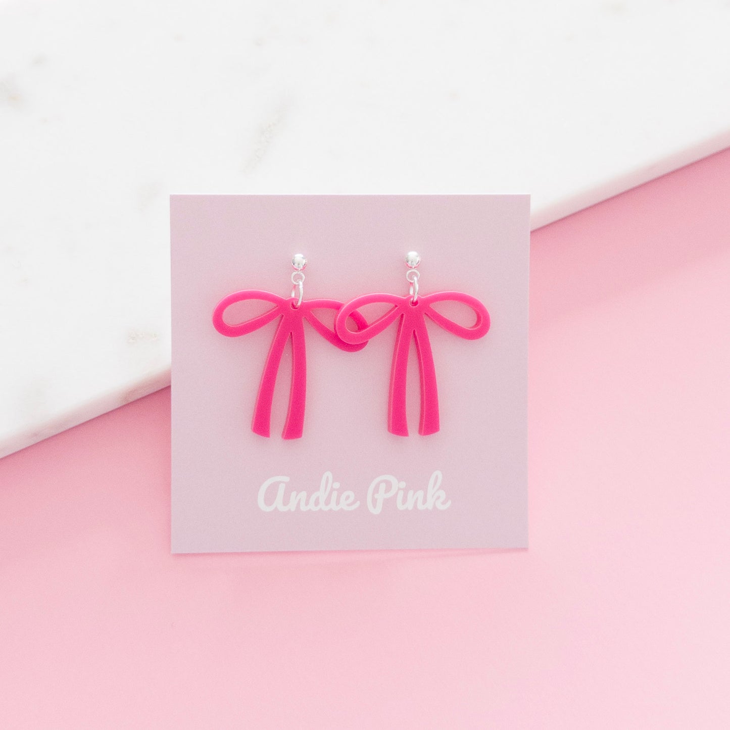 Hot Pink Olivia Bow Earrings in Silver