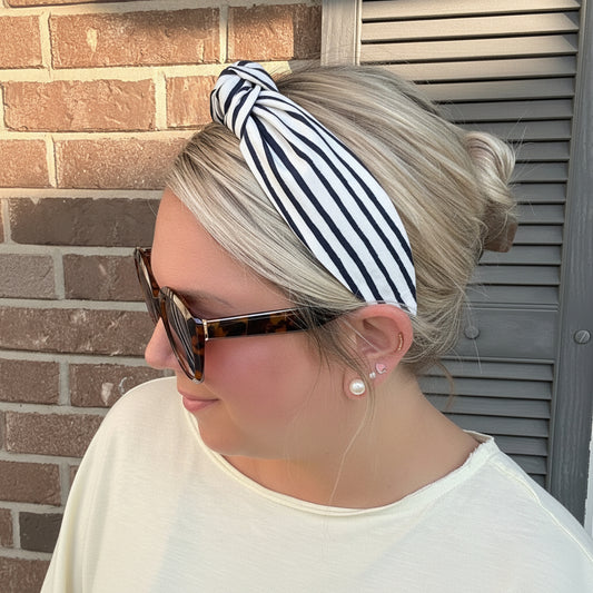 Navy & White Striped Headband Made with Rifle Paper Co. Fabric