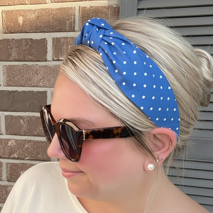 Blue Polka Dot Topknot Headband
