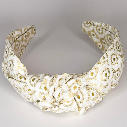 White & Gold Topknot Headband made from Rifle Paper Co. Fabric