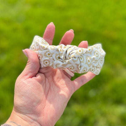 White & Gold Topknot Headband made from Rifle Paper Co. Fabric