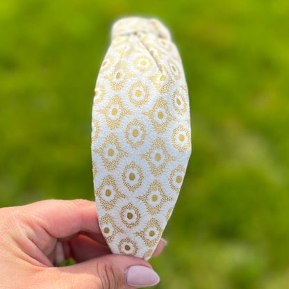 White & Gold Topknot Headband made from Rifle Paper Co. Fabric