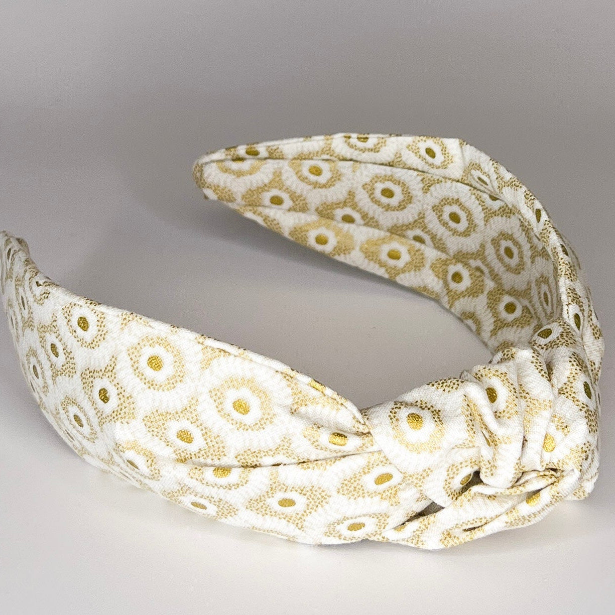 White & Gold Topknot Headband made from Rifle Paper Co. Fabric