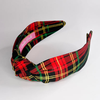 Classic Black, Red, and Gold Tartan Topknot Headband