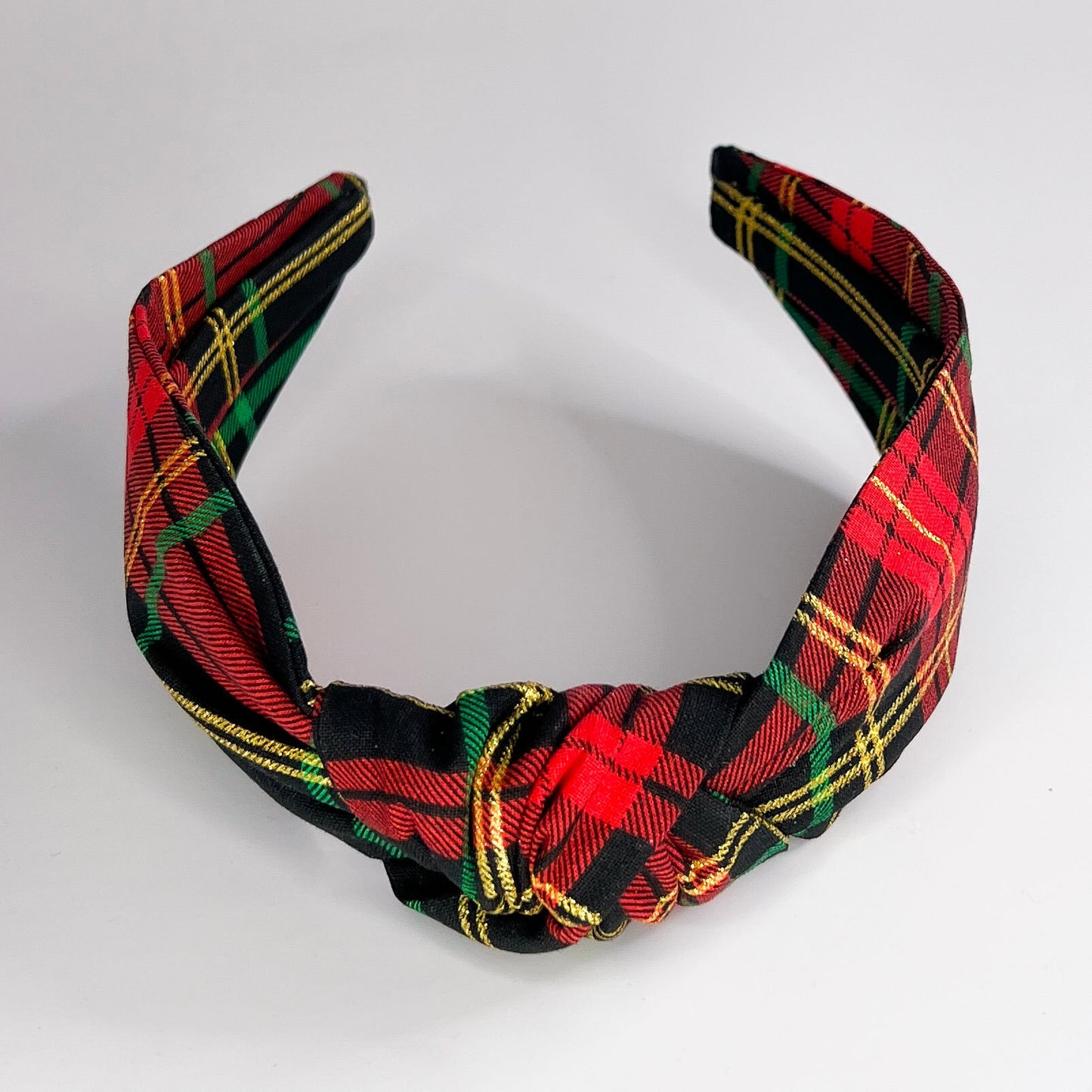 Classic Black, Red, and Gold Tartan Topknot Headband