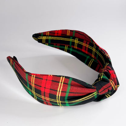 Classic Black, Red, and Gold Tartan Topknot Headband