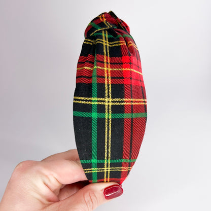 Classic Black, Red, and Gold Tartan Topknot Headband