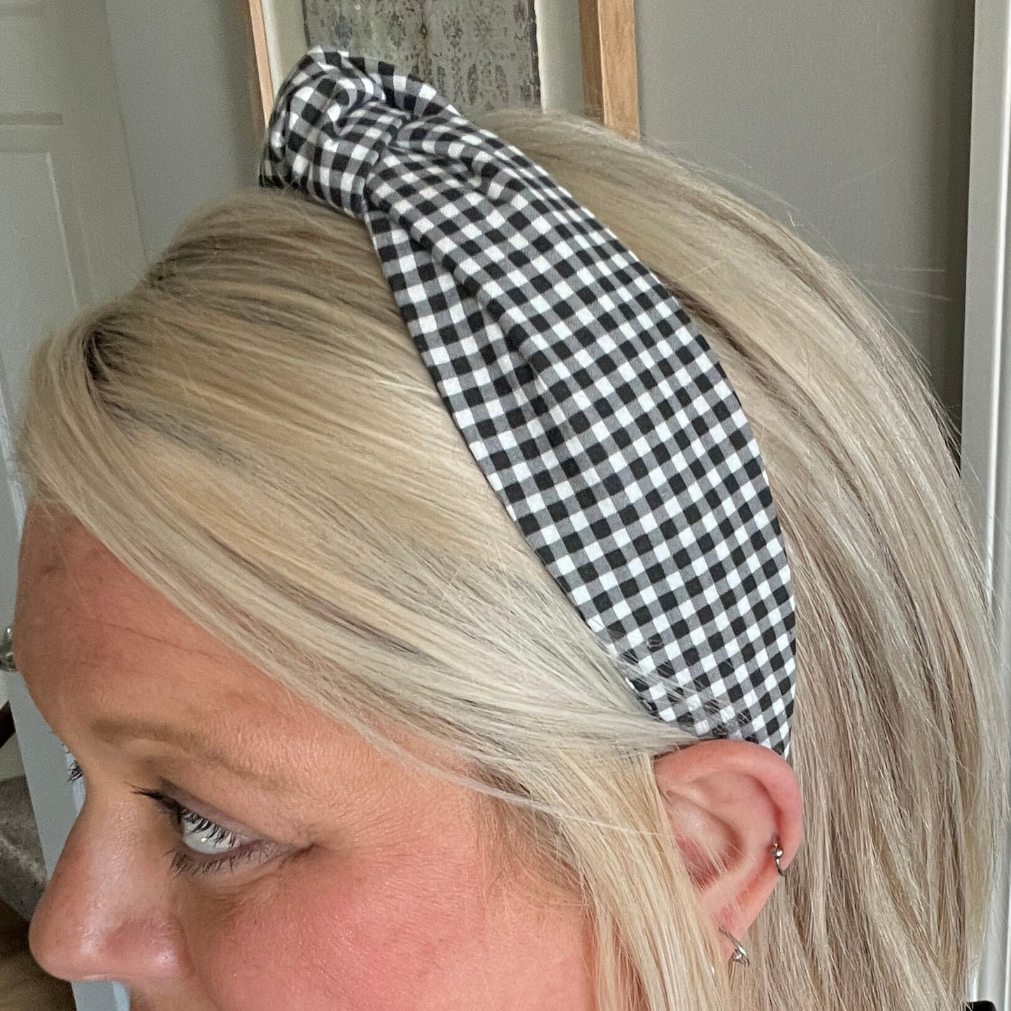 Black and White Gingham Headband