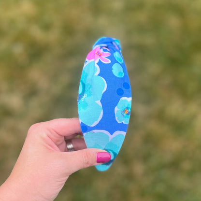Pink & Blue Bright Floral Handmade Headband