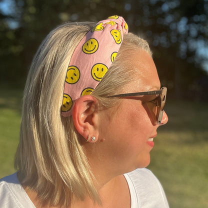 Pink Smiley Face Topknot Headband