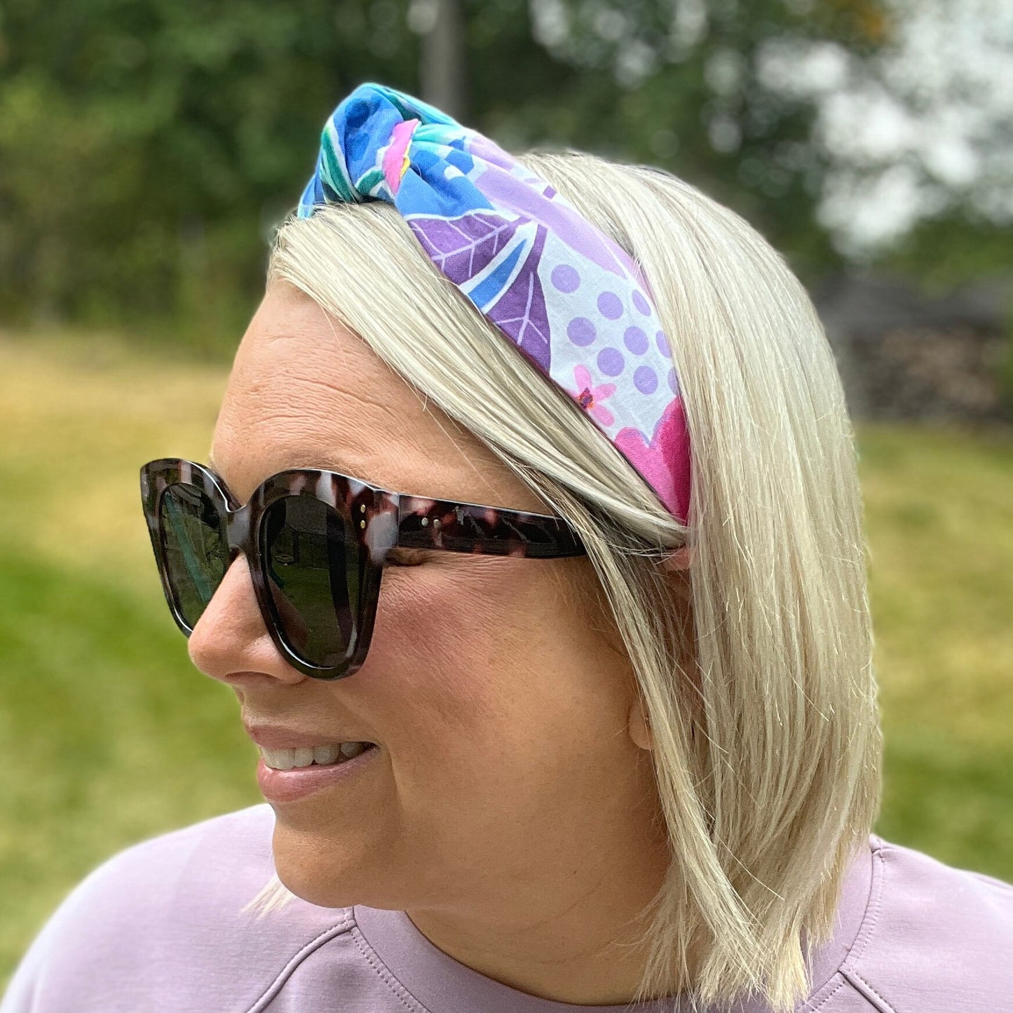 Pink & Blue Bright Floral Handmade Headband