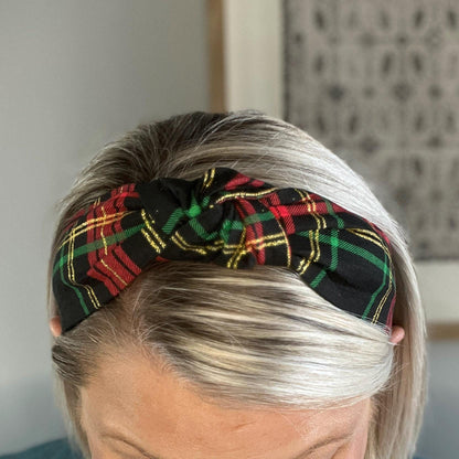Classic Black, Red, and Gold Tartan Topknot Headband