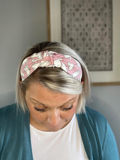 Glow-in-the-Dark Pink Ghost Topknot Headband | Halloween Headband