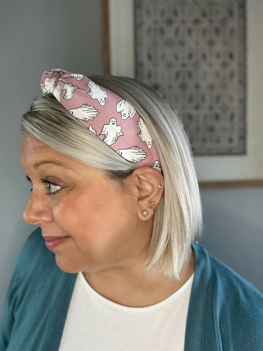 Glow-in-the-Dark Pink Ghost Topknot Headband | Halloween Headband