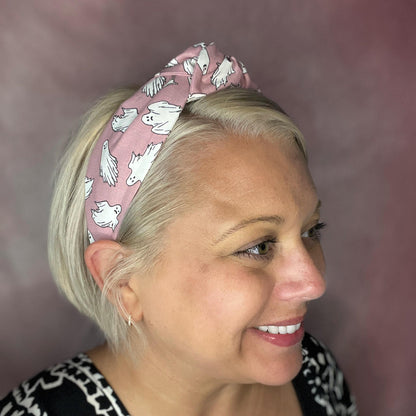 Glow-in-the-Dark Pink Ghost Topknot Headband | Halloween Headband