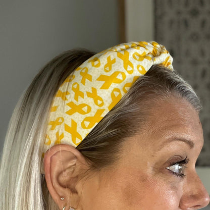 Childhood Cancer Awareness Yellow Ribbon Topknot Headband