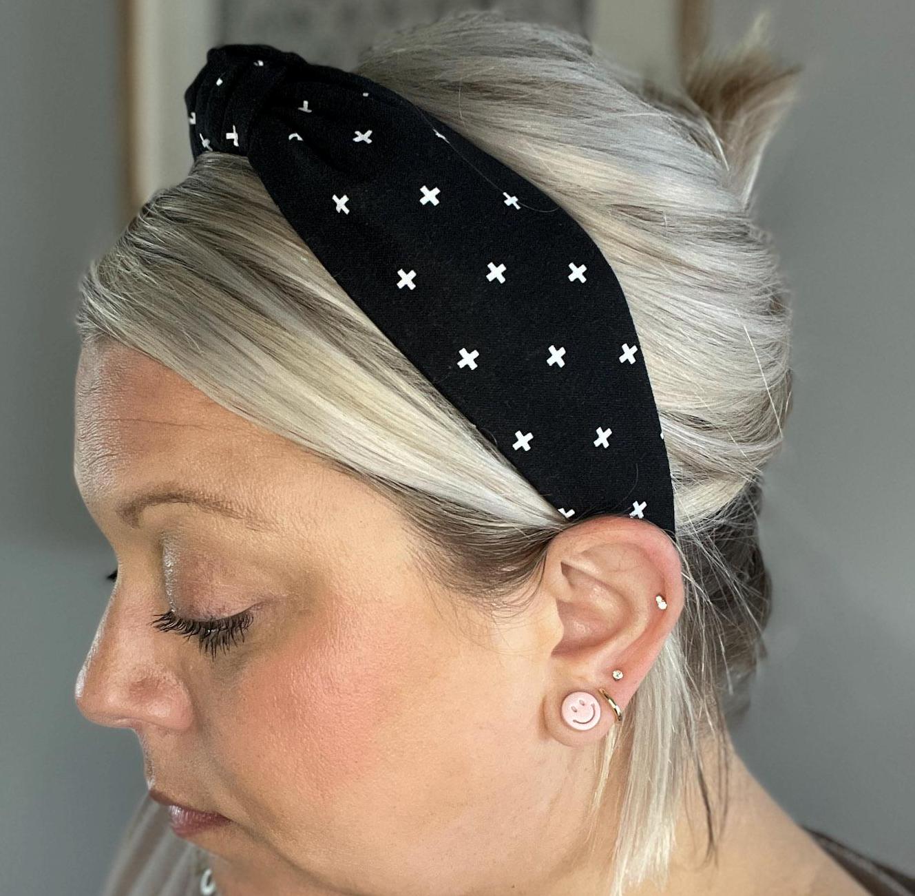 Black Headband with White Cross