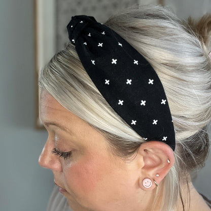 Black Headband with White Cross