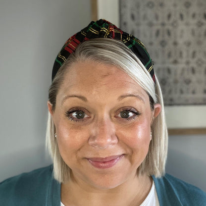 Classic Black, Red, and Gold Tartan Topknot Headband