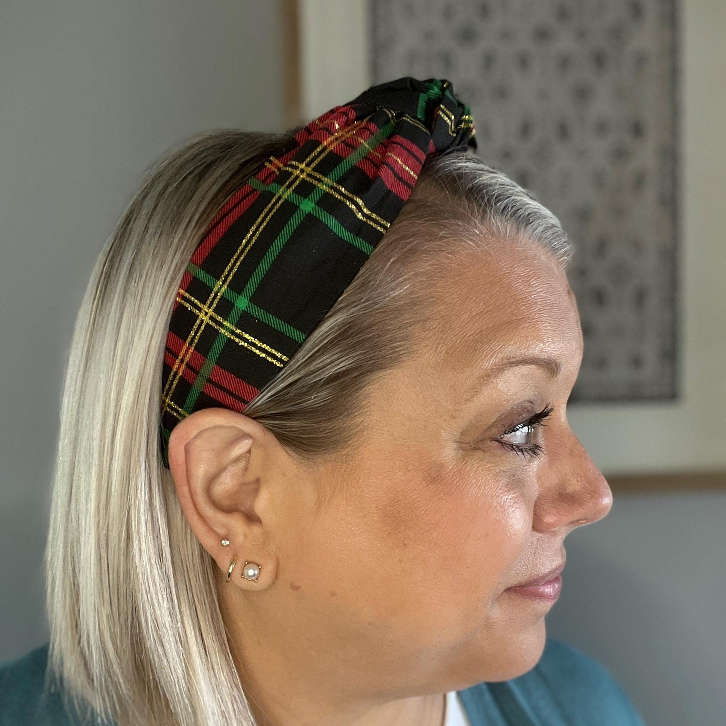 Classic Black, Red, and Gold Tartan Topknot Headband