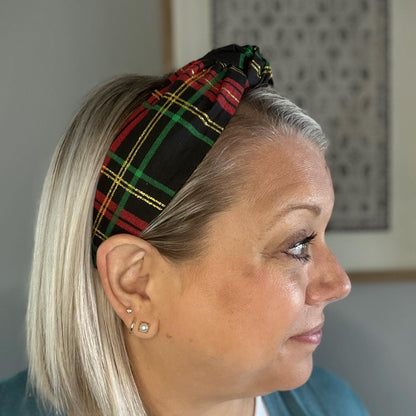 Classic Black, Red, and Gold Tartan Topknot Headband