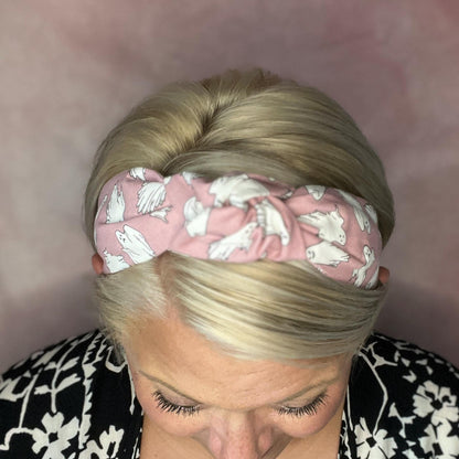 Glow-in-the-Dark Pink Ghost Topknot Headband | Halloween Headband