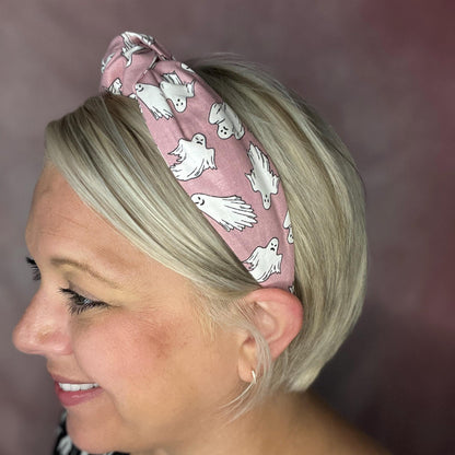 Glow-in-the-Dark Pink Ghost Topknot Headband | Halloween Headband