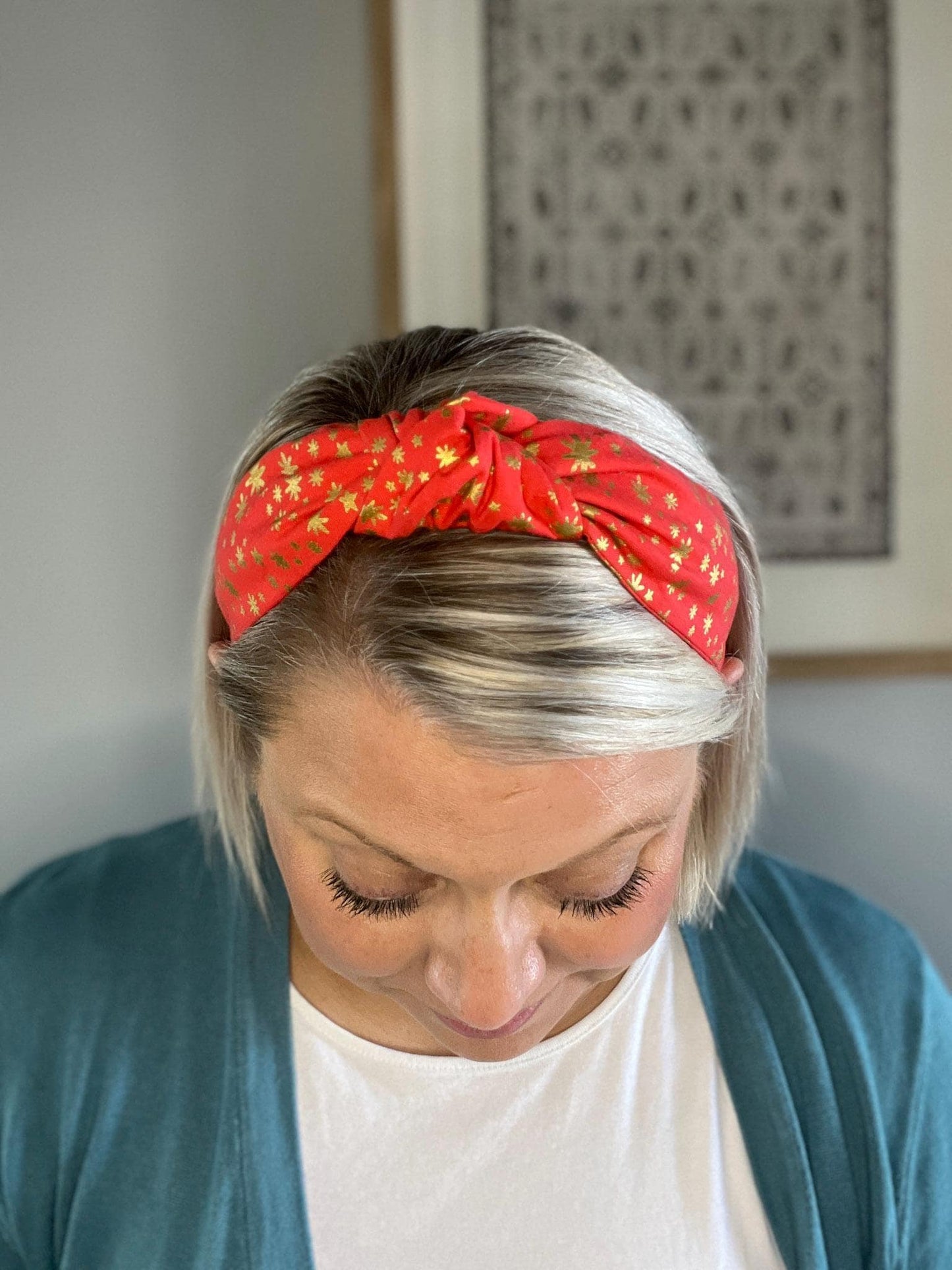 Starry Night Red and Gold Headband made with Rifle Paper Co. fabric