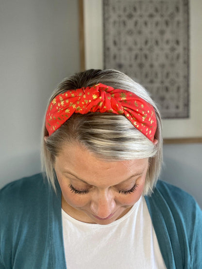 Starry Night Red and Gold Headband made with Rifle Paper Co. fabric