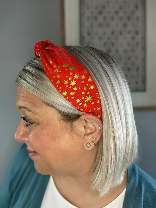 Starry Night Red and Gold Headband made with Rifle Paper Co. fabric