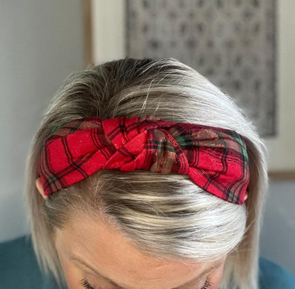 Red, Green, and Black Shimmer Plaid Christmas Headband