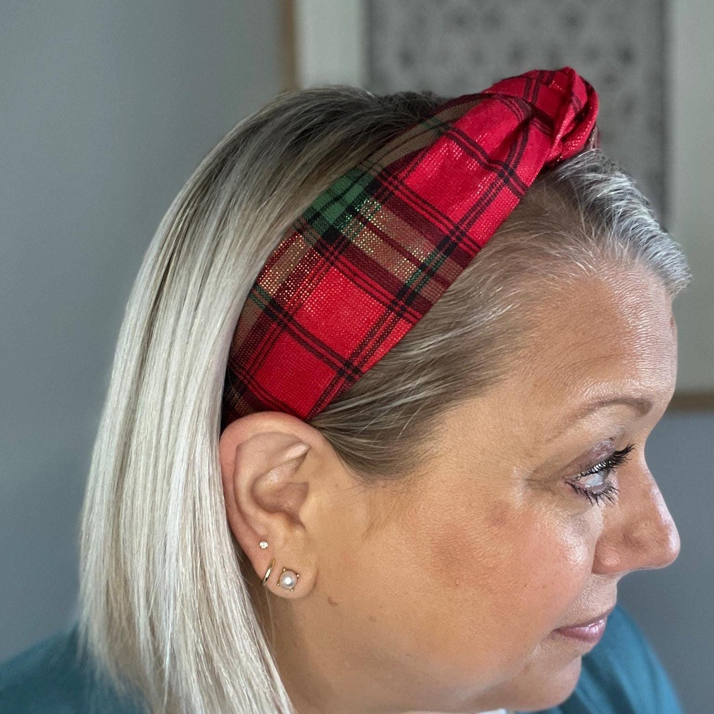 Red, Green, and Black Shimmer Plaid Christmas Headband