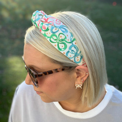 Pink, Green, and Blue Christmas Bow Headband
