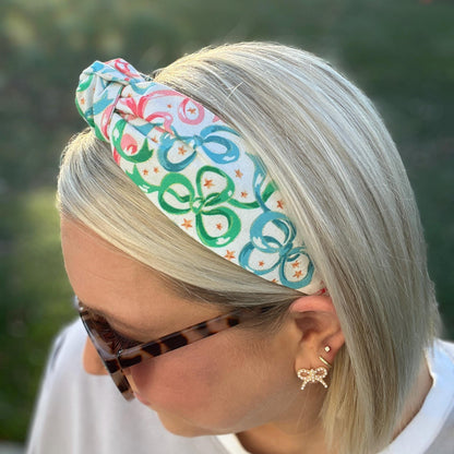 Pink, Green, and Blue Christmas Bow Headband